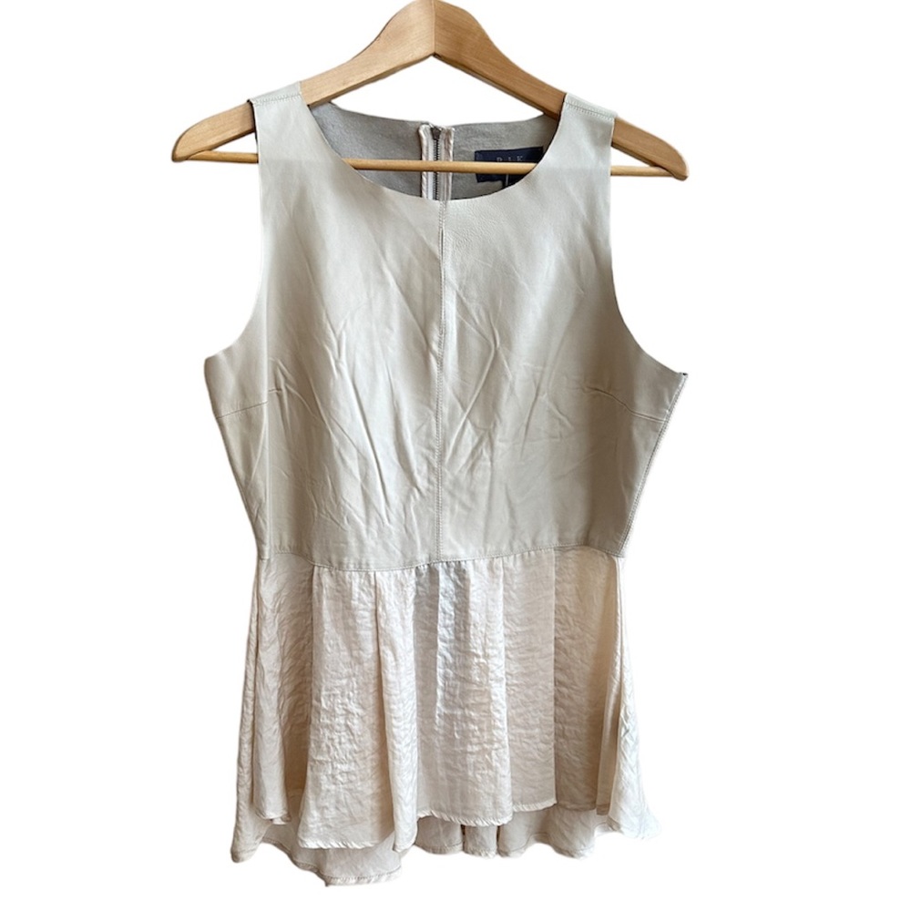 PJK PATTERSON J. KINKAID Sleeveless Lamb Leather & Satin Blouse Cream Size L NWT
